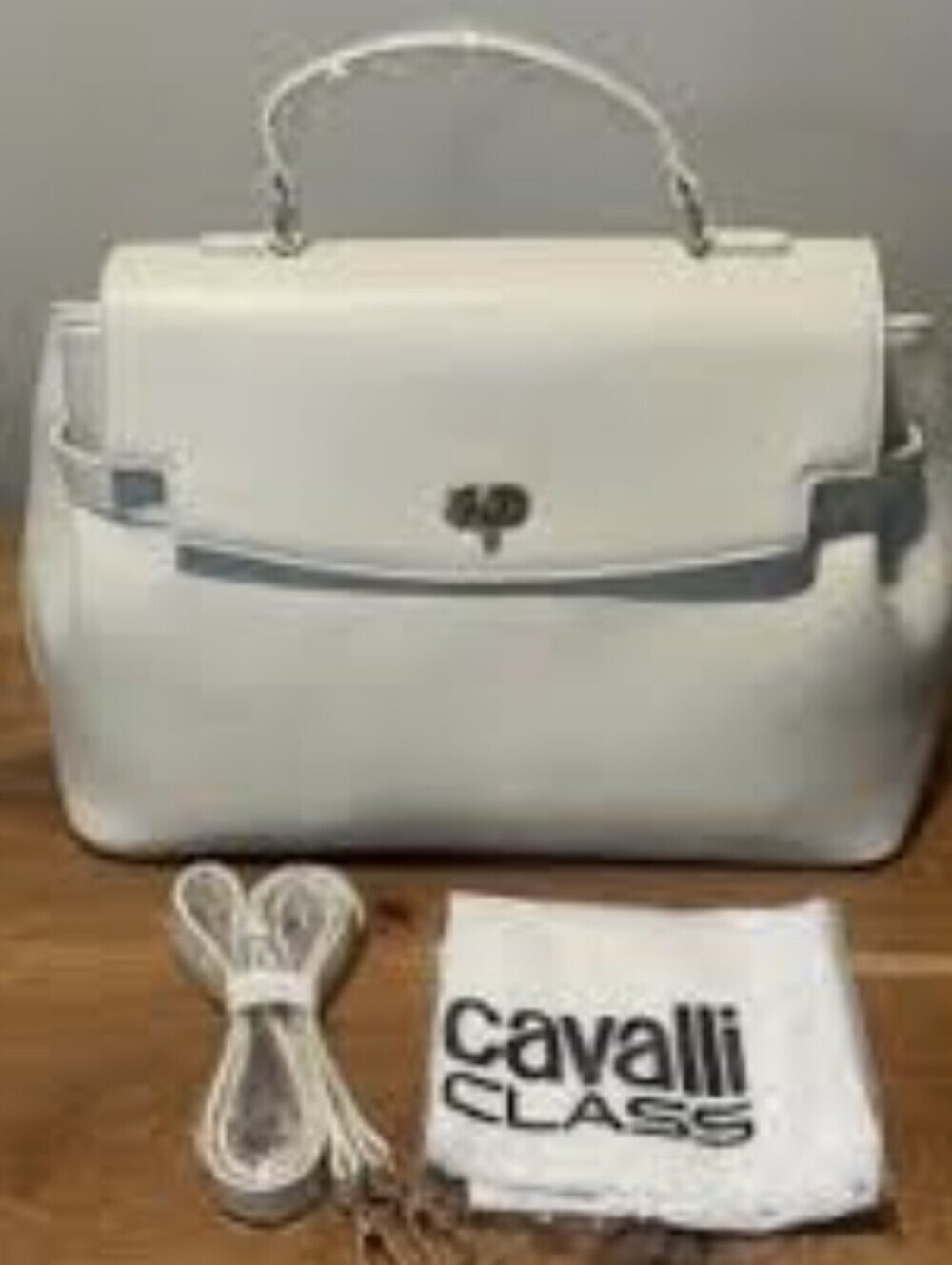 Cavalli Class White Aparagus Top-Handle Satchel Detachable Strap Dust Jacket NWT